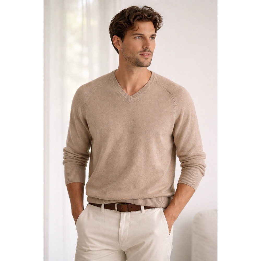 Vtg Alexander Julian Colours  Sweater Mens M Tan Cashmere V Neck Minimalist